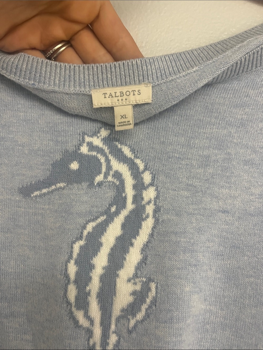 Talbots Pale Blue Sweater with White Seahorse - Picture 2 of 4